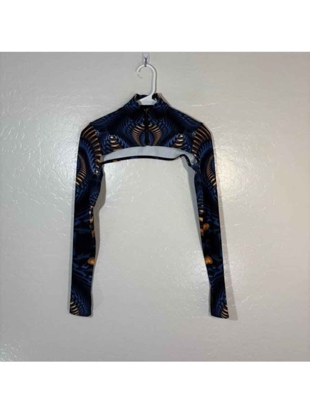 Badinka Shrug Womens Small Black Blue Zip Mock Neck Long Sleeve Bolero Crop Top
